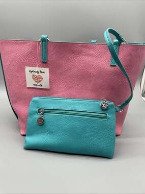 Sydney Love Trends Tote Bag Reversible, vegan leather Teal & Pink NWT